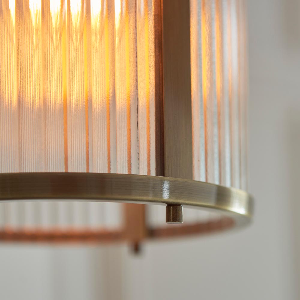 Rayong Ribbed Glass Pendant Ceiling Light In Antique Brass