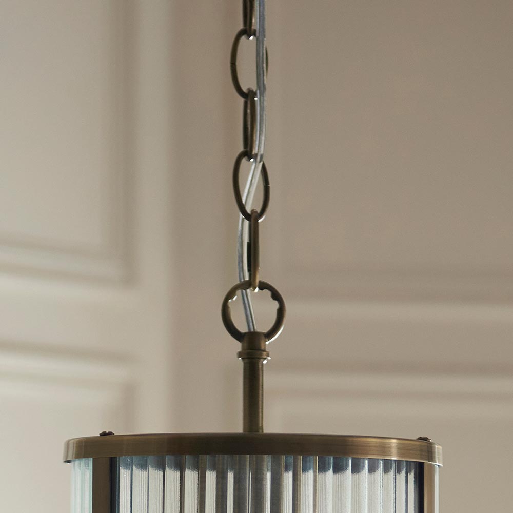 Rayong Ribbed Glass Pendant Ceiling Light In Antique Brass