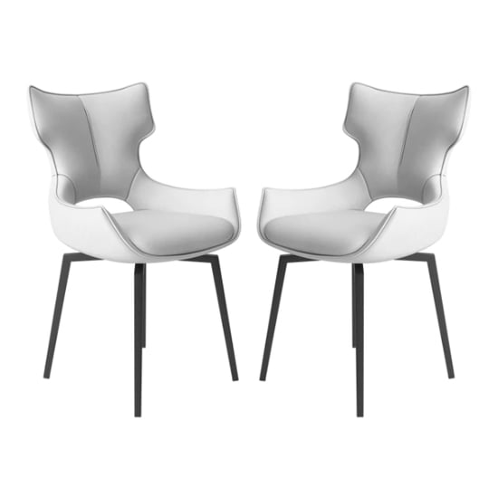 Photo of Rayong swivel white faux leather dining chairs in pair