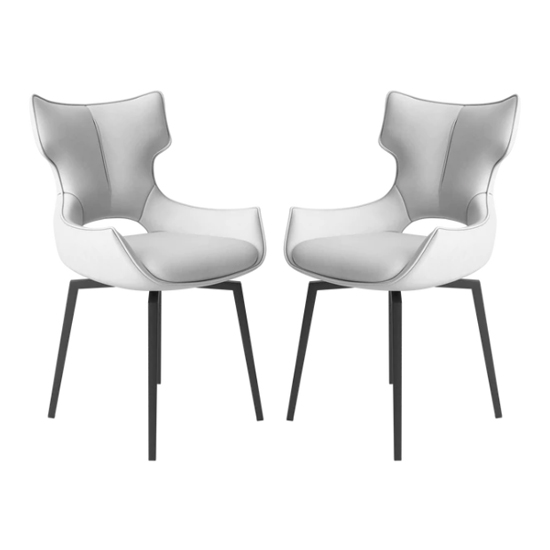 Rayong Swivel White Faux Leather Dining Chairs In Pair