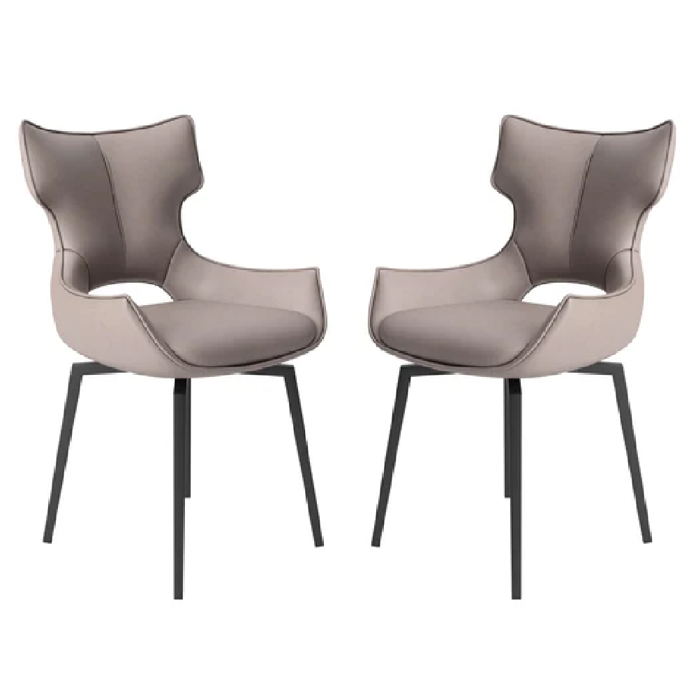 Read more about Rayong taupe leather dining chairs with black legs in pair