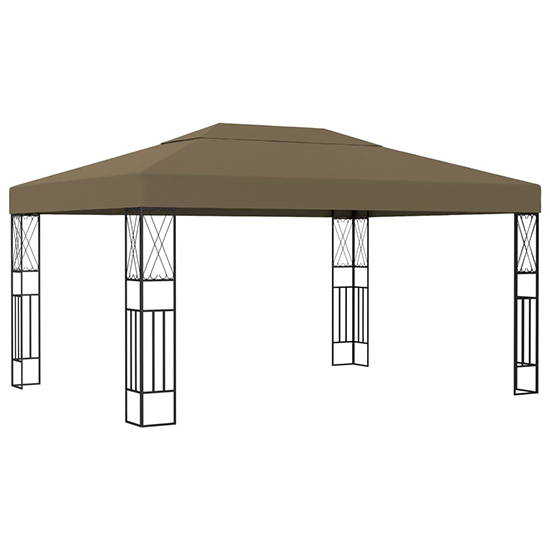 Raziel Large Fabric Gazebo In Taupe With LED String Lights