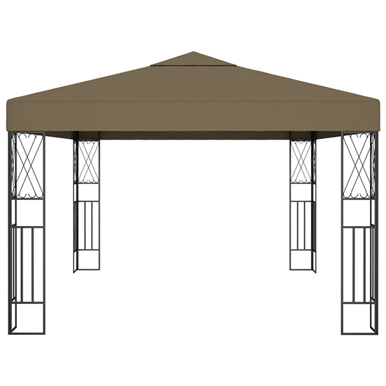 Raziel Large Fabric Gazebo In Taupe With LED String Lights