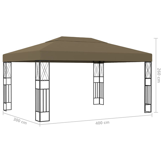Raziel Large Fabric Gazebo In Taupe With LED String Lights