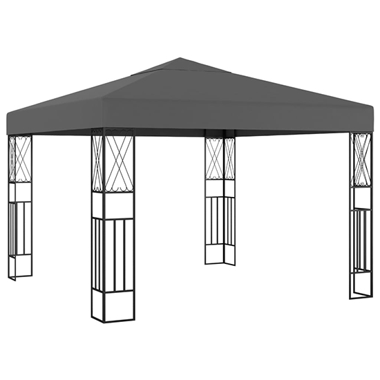 Raziel Small Fabric Gazebo In Anthracite With LED String Lights