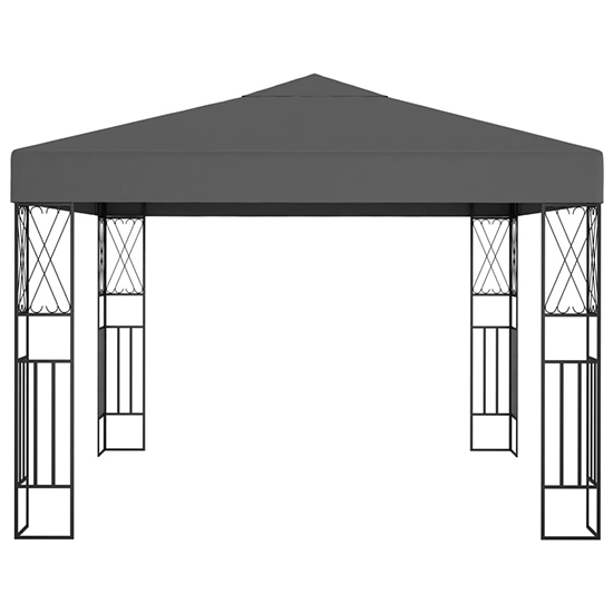 Raziel Small Fabric Gazebo In Anthracite With LED String Lights
