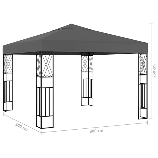 Raziel Small Fabric Gazebo In Anthracite With LED String Lights