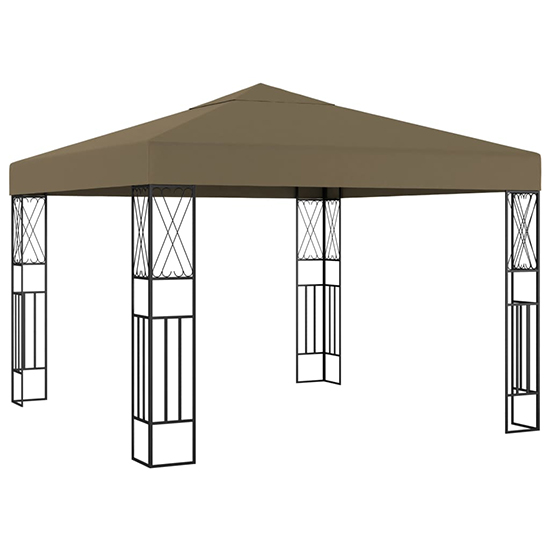 Raziel Small Fabric Gazebo In Taupe With LED String Lights