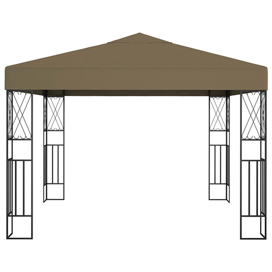 Raziel Small Fabric Gazebo In Taupe With LED String Lights