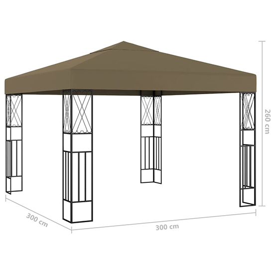 Raziel Small Fabric Gazebo In Taupe With LED String Lights