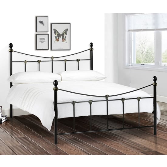 Read more about Ranae metal king size bed in satin black and antique gold