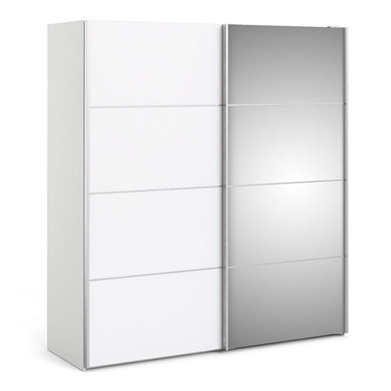 Read more about Reck mirrored sliding doors wardrobe in white with 2 shelves