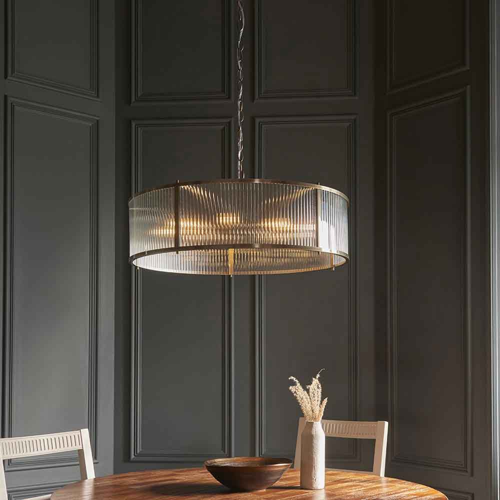Redington Ribbed Glass Metal Ceiling Pendant Light in Antique Brass