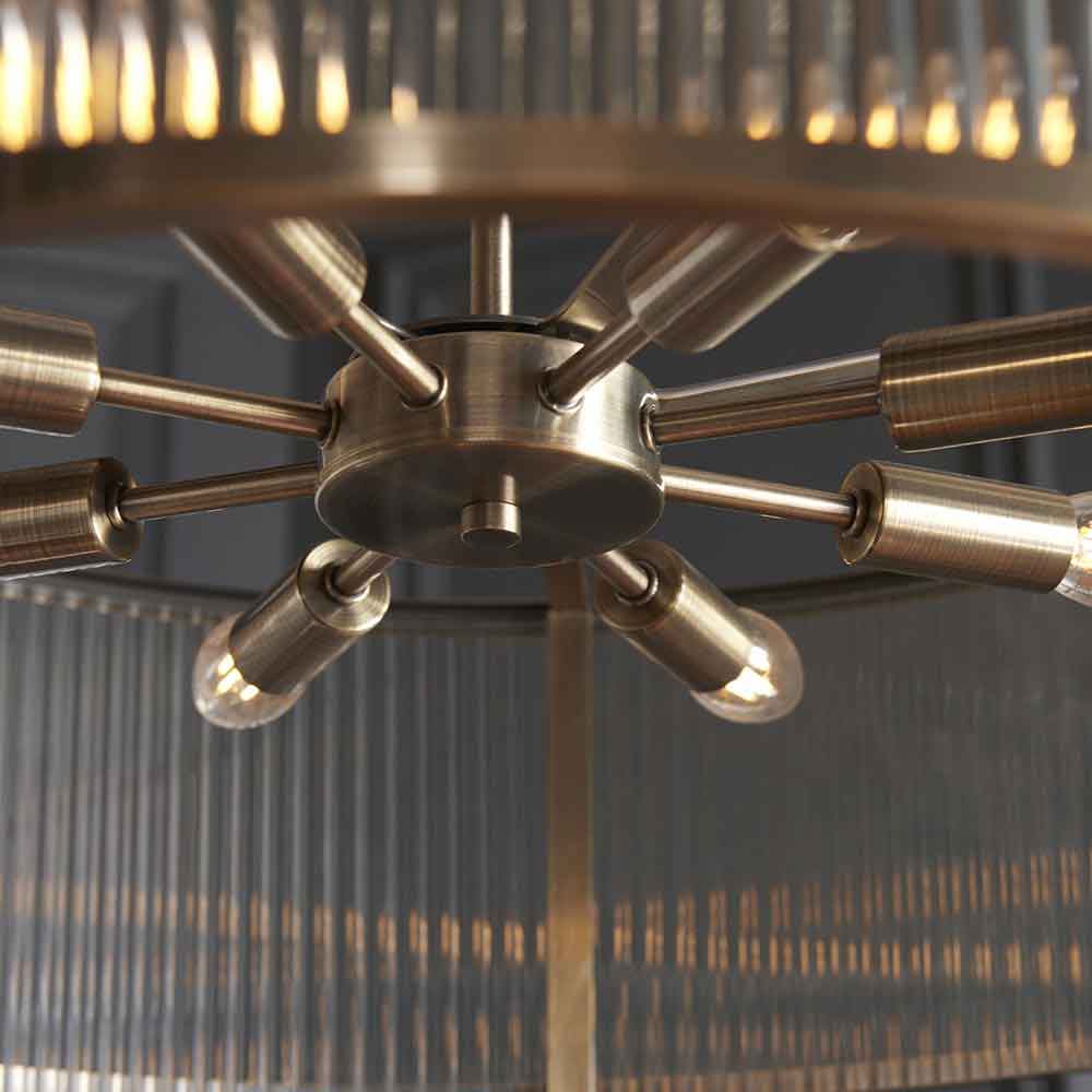 Redington Ribbed Glass Metal Ceiling Pendant Light in Antique Brass