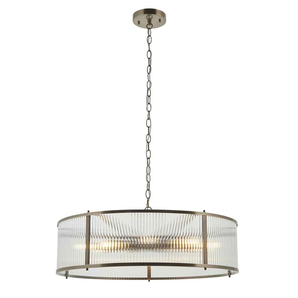 Redington Ribbed Glass Metal Ceiling Pendant Light in Antique Brass