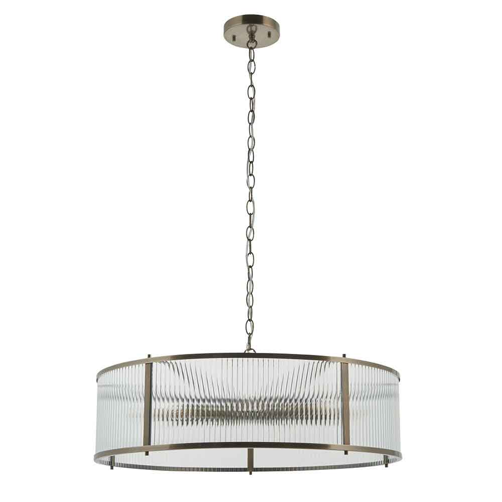 Redington Ribbed Glass Metal Ceiling Pendant Light in Antique Brass