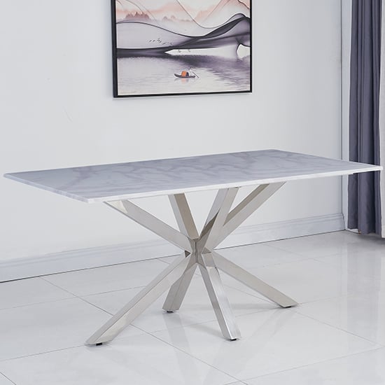 Product photograph of Redlands Marble 160cm Dining Table In White And Grey from Furniture in Fashion