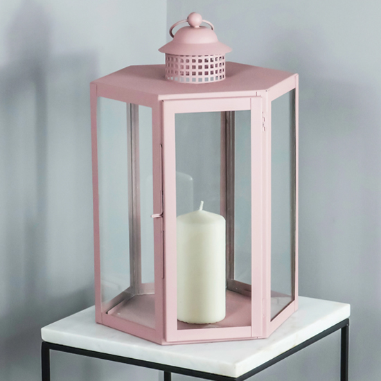 Redmond Metal Indoor Outdoor Lantern In Pale Pink