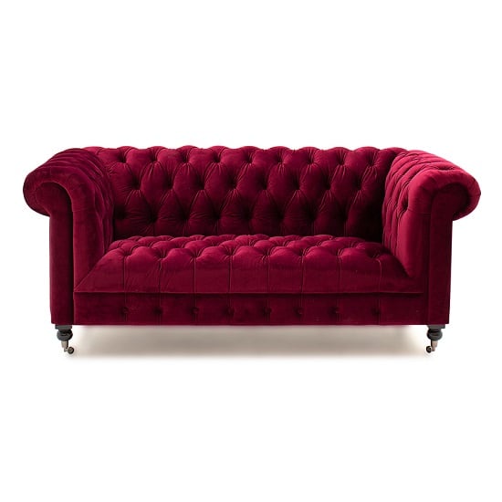 Reedy Chesterfield Two Seater Sofa In Berry With Metal Castor