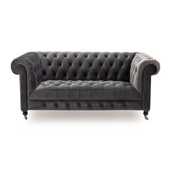 Reedy Chesterfield Two Seater Sofa In Grey With Metal Castor