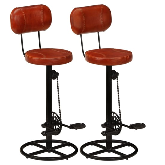 Reese Brown Leather Bar Stools With Black Metal Base In A Pair