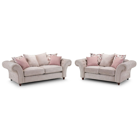 Photo of Reeth chesterfield fabric 3 seater and 2 seater sofa in beige