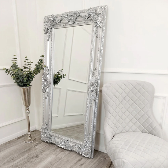 Product photograph of Reeth Medium Ornate Design Bevelled Mirror In Silver from Furniture in Fashion