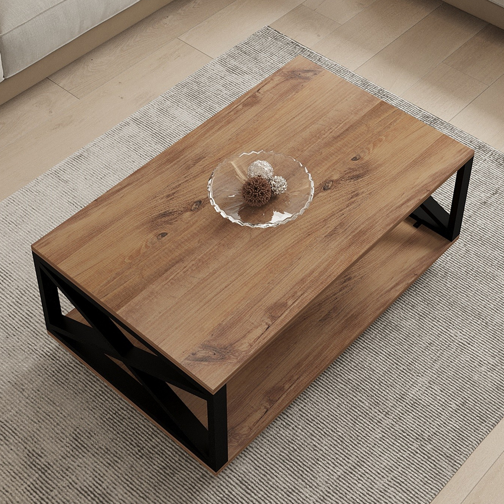 Refia Wooden Coffee Table with Wheeled Legs in Atlantic Pine