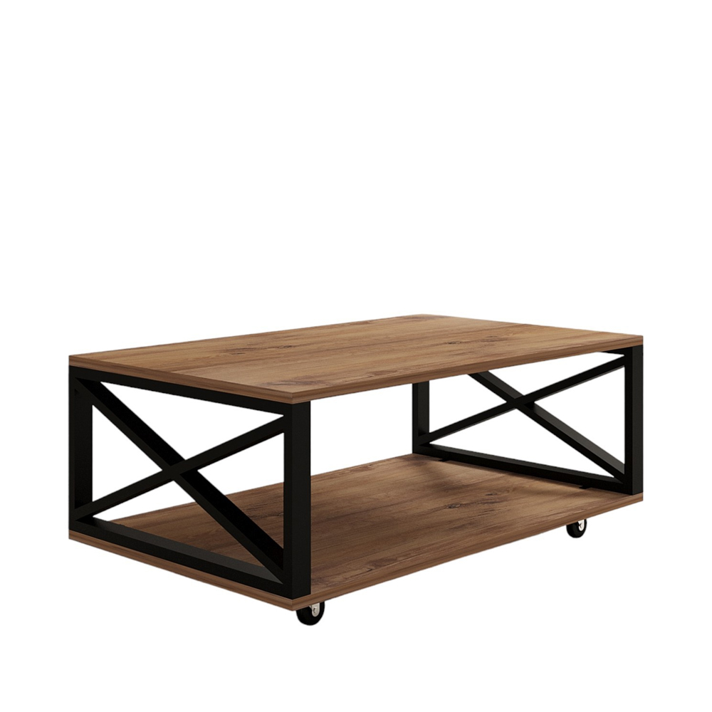Refia Wooden Coffee Table with Wheeled Legs in Atlantic Pine