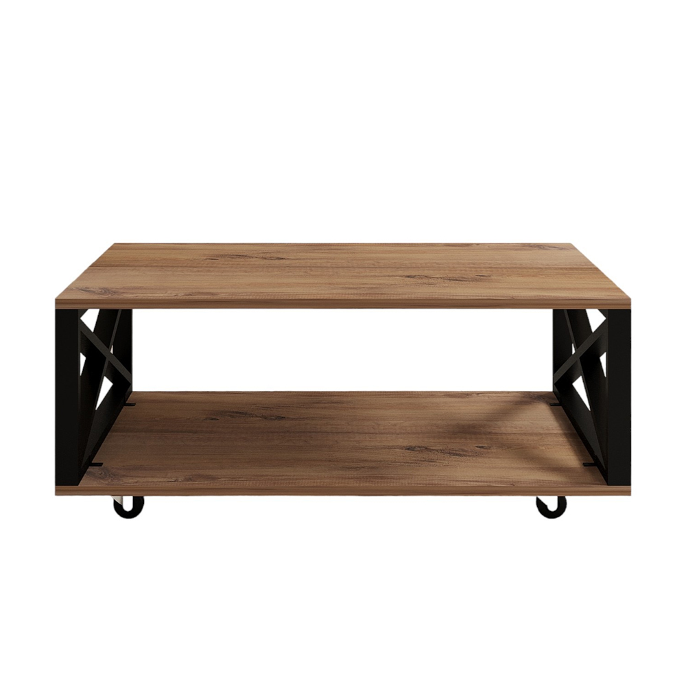 Refia Wooden Coffee Table with Wheeled Legs in Atlantic Pine