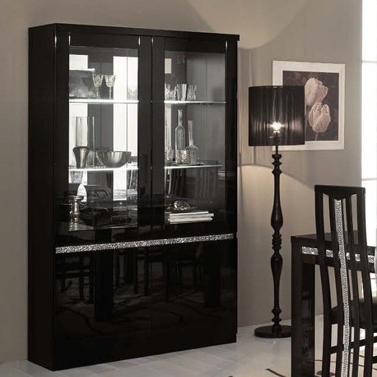 Regal Display Cabinet In Black Gloss Lacquer Cromo Decor LED