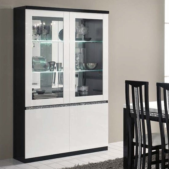 Product photograph of Regal Display Cabinet In Black White Gloss And Cromo Decor Led from Furniture in Fashion