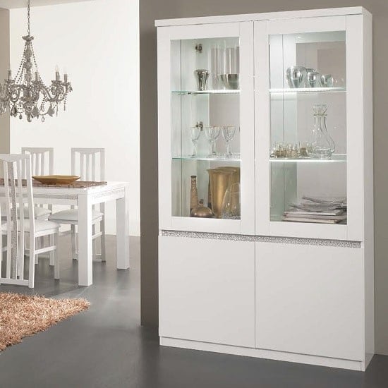 View Regal display cabinet in white gloss lacquer cromo decor led