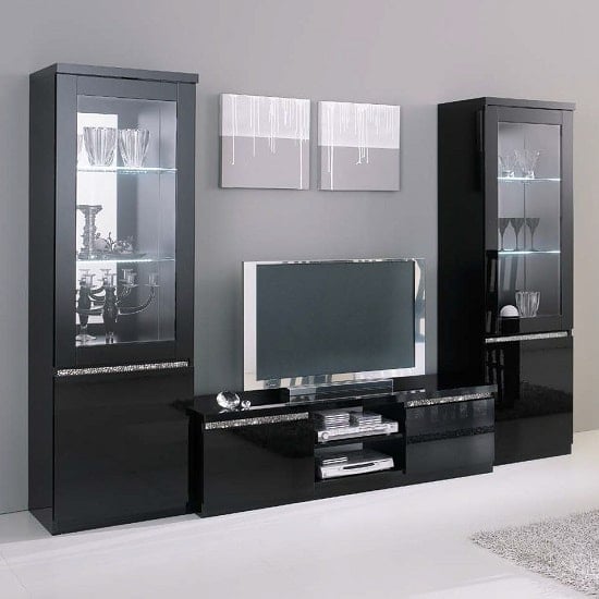 Regal Living Set In Black And Gloss Lacquer Cromo Details LED