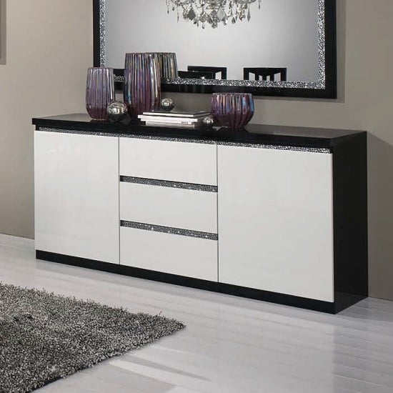 Photo of Regal sideboard in black white gloss lacquer cromo details