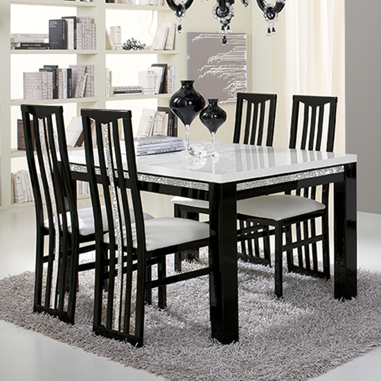 Regal Black Wooden Dining Chairs With White Seat In Pair