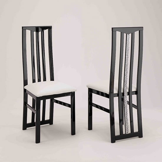 Read more about Regal black wooden dining chairs with white seat in pair