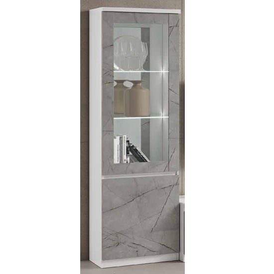 Regal Gloss Display Cabinet 1 Door In White Marble Effect LED