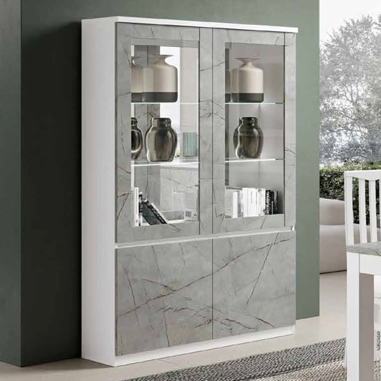 Regal Gloss Display Cabinet 2 Doors In White Marble Effect LED