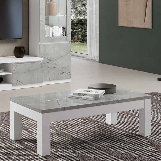Regal High Gloss Coffee Table Large In White And Marble Effect