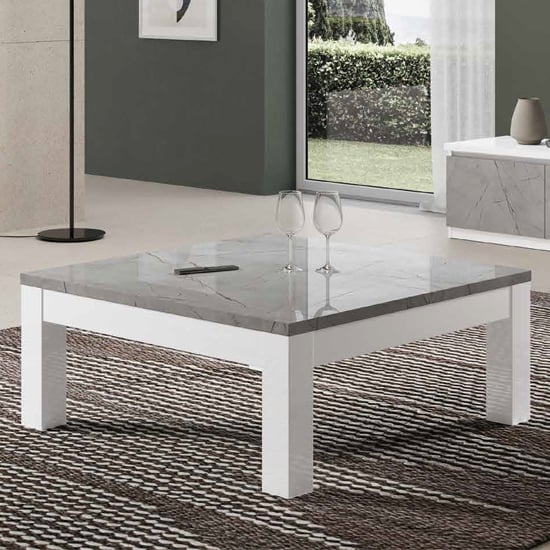 Regal High Gloss Coffee Table Square In White And Marble Effect