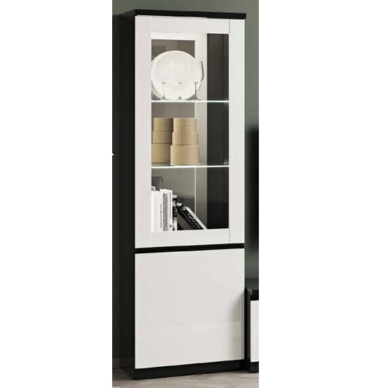Regal High Gloss Display Cabinet 1 Door In White Black And LED