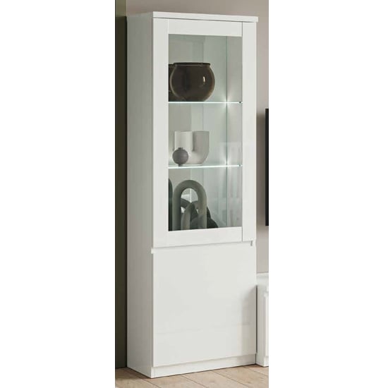 Regal High Gloss Display Cabinet With 1 Door In White And LED