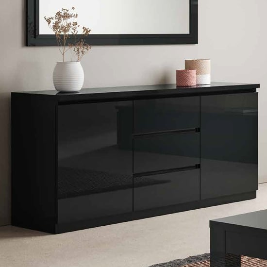 Regal High Gloss Sideboard With 2 Doors 3 Drawers In Black