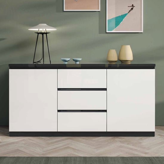 Read more about Regal high gloss sideboard 2 doors 3 drawers in white black