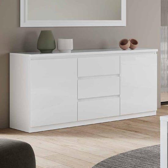 Regal High Gloss Sideboard With 2 Doors 3 Drawers In White