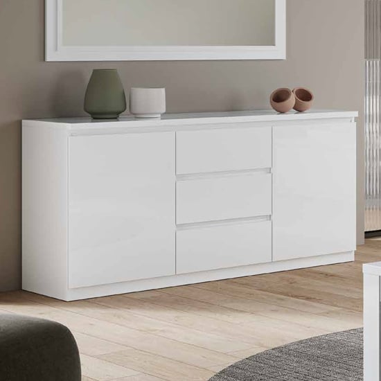 Read more about Regal high gloss sideboard with 2 doors 3 drawers in white
