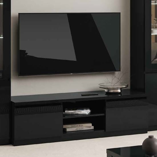 Product photograph of Regal High Gloss Tv Stand With 2 Doors In Black from Furniture in Fashion
