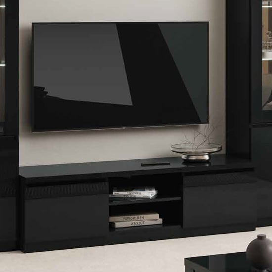 Read more about Regal high gloss tv stand with 2 doors in black