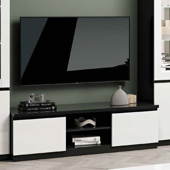 Regal High Gloss TV Stand With 2 Doors In White And Black
